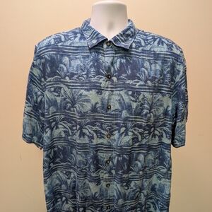 Tommy Bahama Blue Palm-Print Short-Sleeve Button-Down Shirt